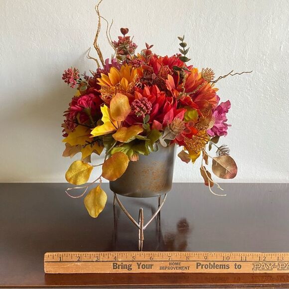 Faux Floral Bouquet In Garden Cart With Pink Roses - Picture 9 of 12